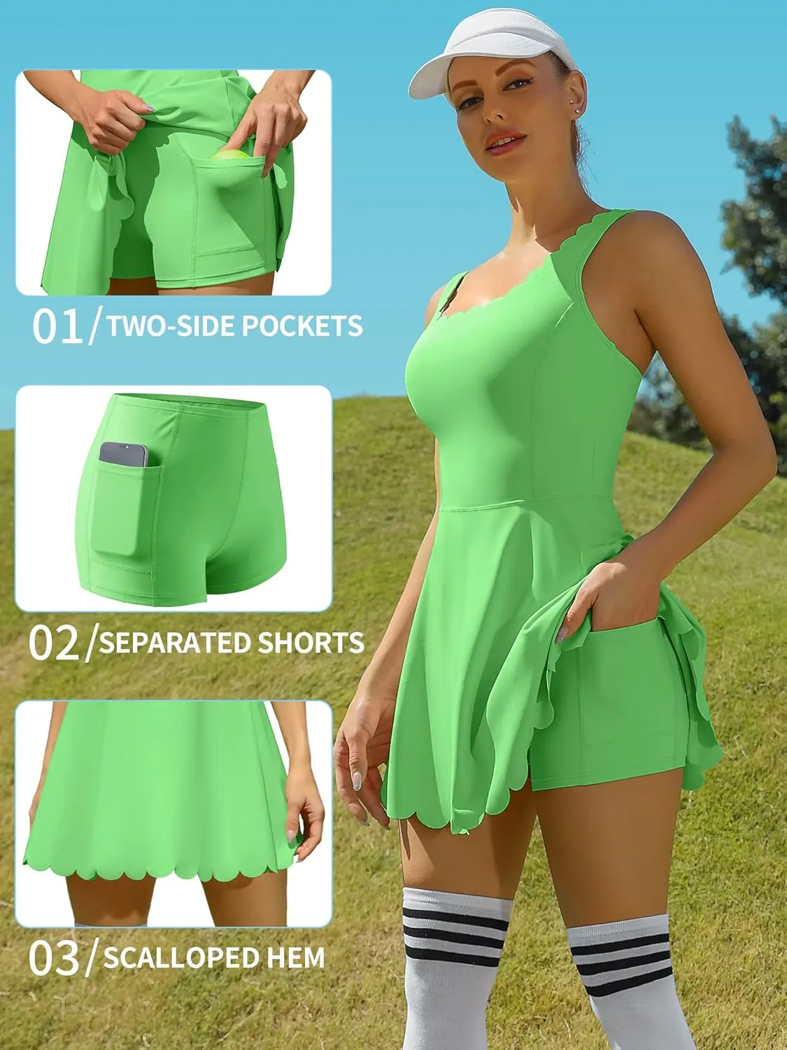 ATTRACO Women Tennis Dress with Shorts Workout Golf Skirts with Pockets Athletic Dresses