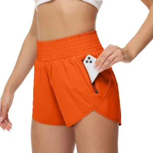 Aurefin High Waisted Athletic Shorts for Women, Quick Dry Running Shorts with Pocket and Liner Gym Workout Shorts for Summer