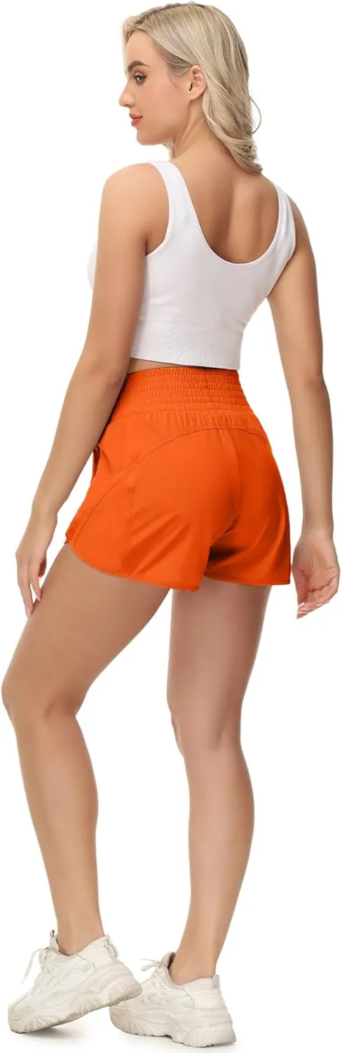 Aurefin High Waisted Athletic Shorts for Women, Quick Dry Running Shorts with Pocket and Liner Gym Workout Shorts for Summer