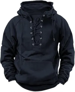 Aymnlox Hoodies Sweatshirts for Men Fashion Vintage Hooded Sweatshirt Heavyweight Solid Color Drawstring Pullover With Pocket