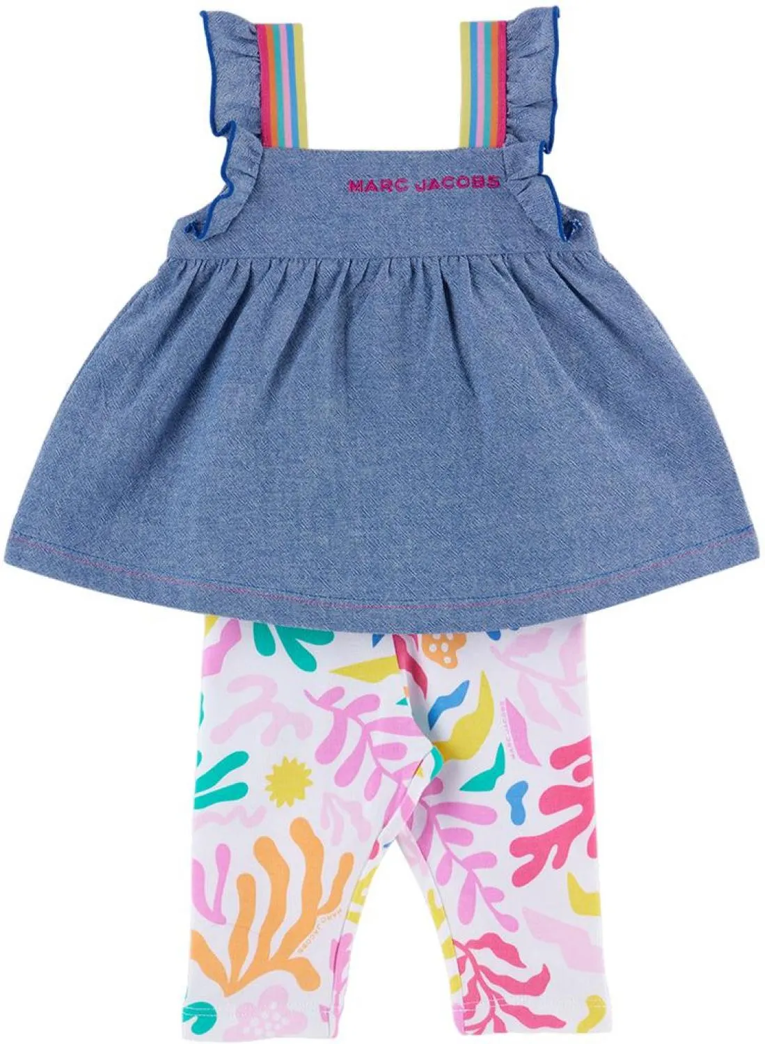 Baby Blue & White Dress & Leggings Set