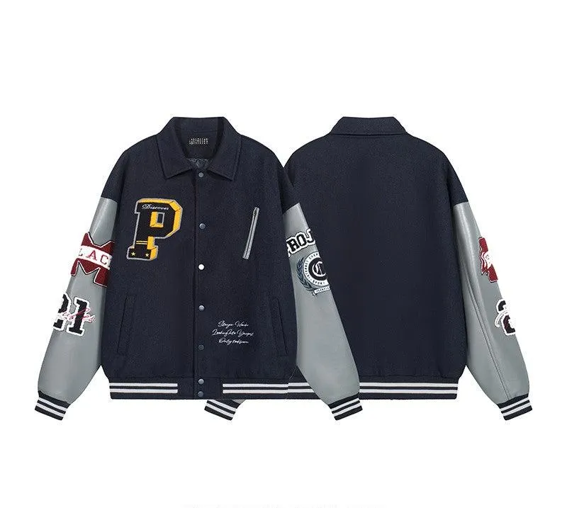 Badge towel embroidery lapel jacket men's trendy high-end baseball jacket