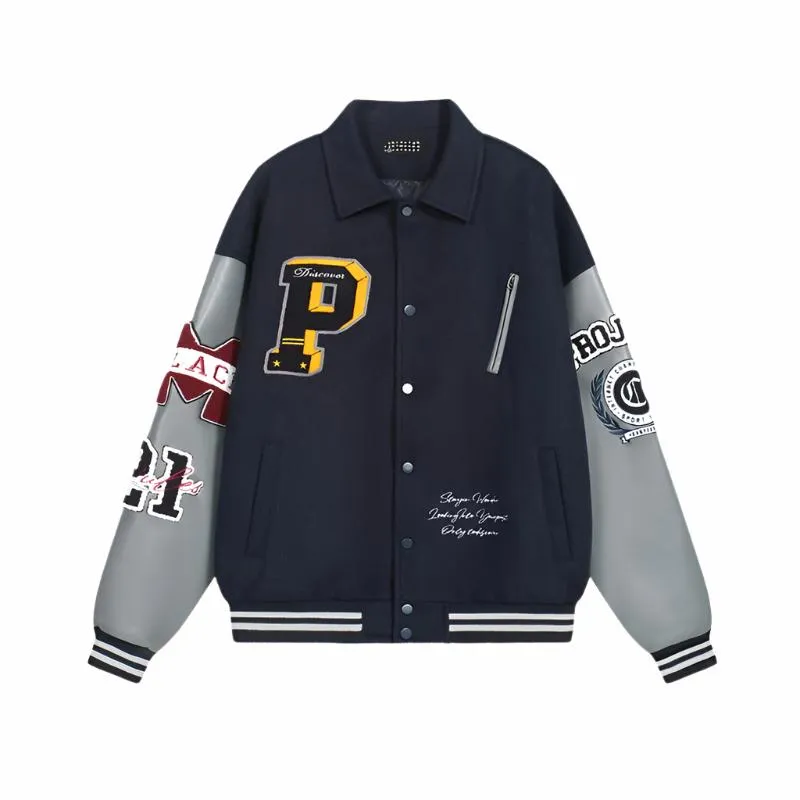 Badge towel embroidery lapel jacket men's trendy high-end baseball jacket