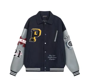 Badge towel embroidery lapel jacket men's trendy high-end baseball jacket