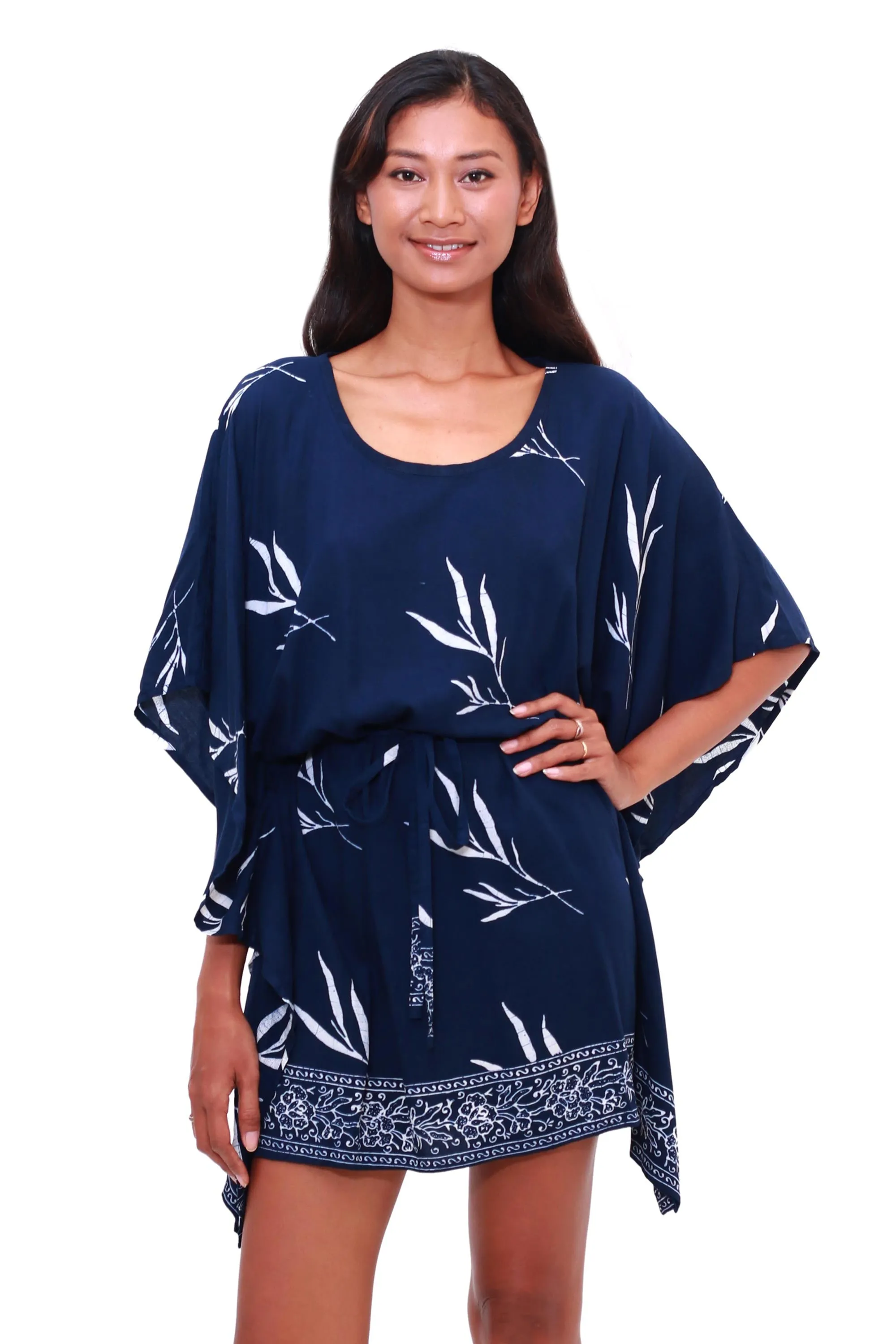 Balinese Breeze in Midnight Batik Rayon Caftan in Midnight and White from Bali