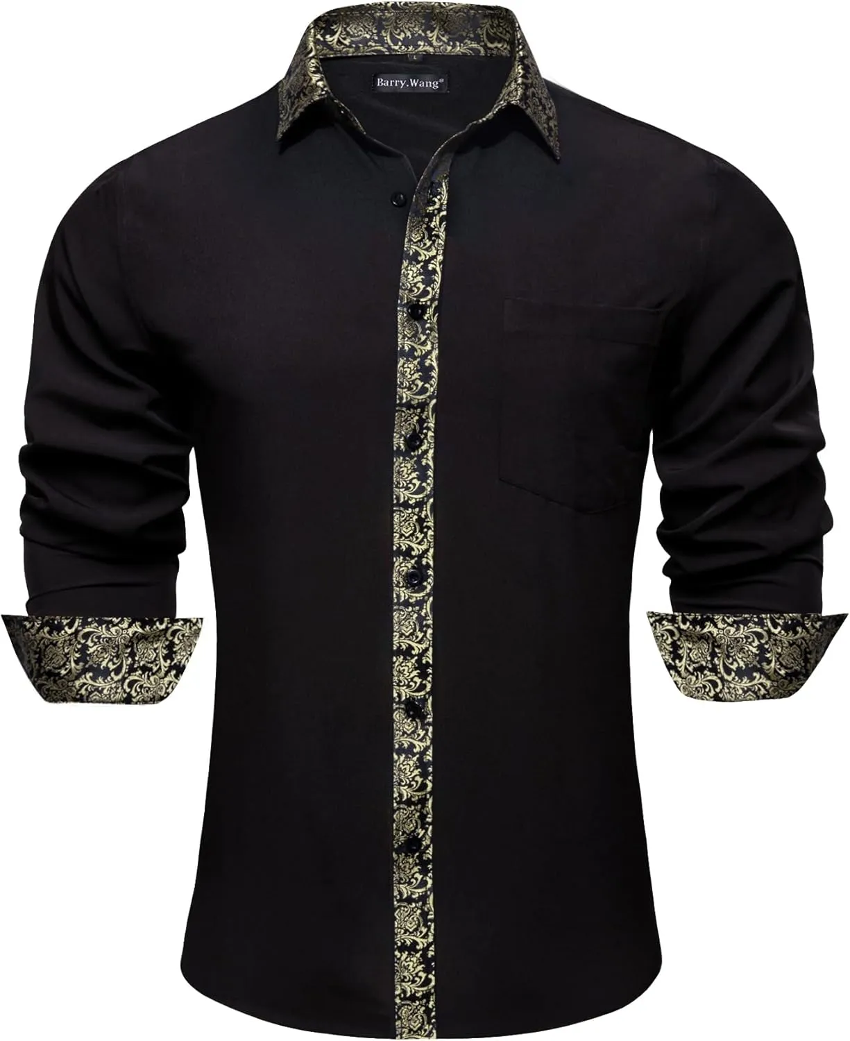 Barry.Wang Mens Dress Shirts Long Sleeve Button Down Business Formal Shirt Collar Cuff Contrast Casual Shirt Wedding