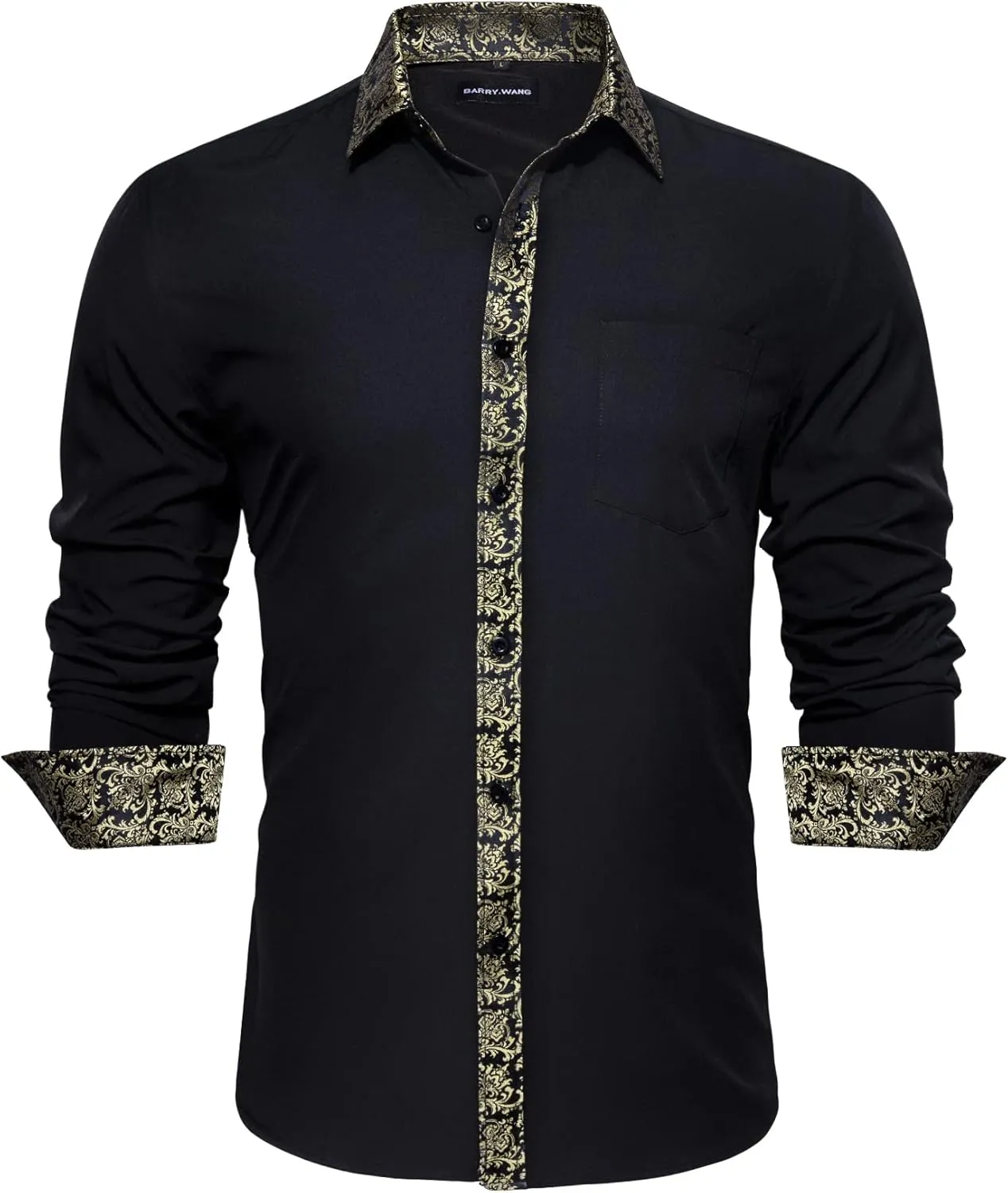 Barry.Wang Mens Dress Shirts Long Sleeve Button Down Business Formal Shirt Collar Cuff Contrast Casual Shirt Wedding