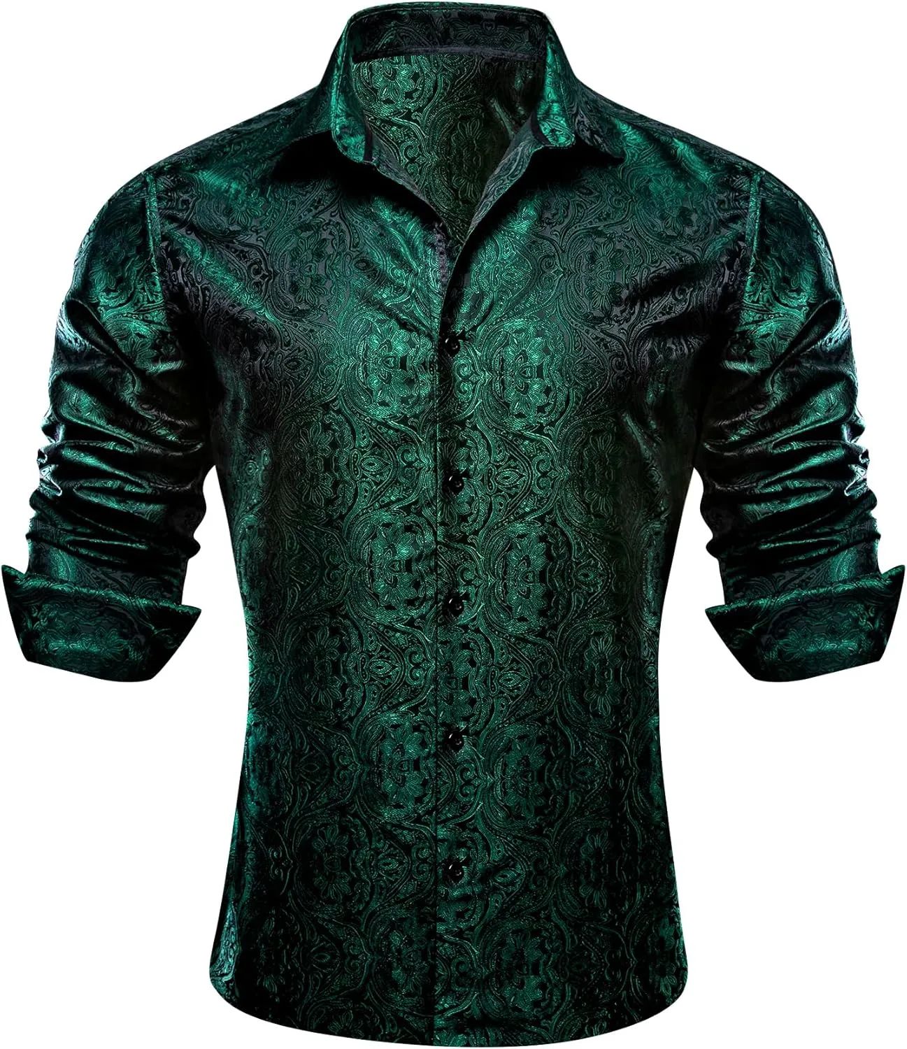 Barry.Wang Mens Western Shirts Silk Paisley Long Sleeve Button Down Dress Shirt Designer Mexico Cowboy Shirt Party Casual