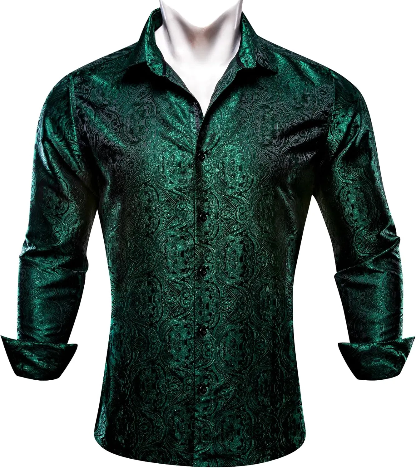 Barry.Wang Mens Western Shirts Silk Paisley Long Sleeve Button Down Dress Shirt Designer Mexico Cowboy Shirt Party Casual