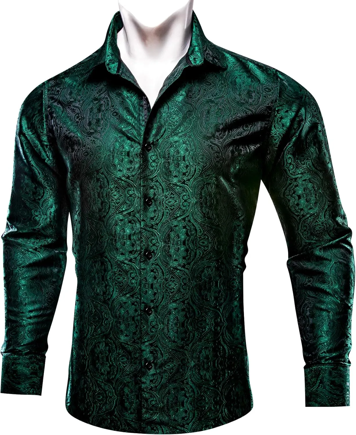 Barry.Wang Mens Western Shirts Silk Paisley Long Sleeve Button Down Dress Shirt Designer Mexico Cowboy Shirt Party Casual