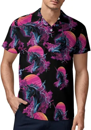 Beast Unicorm Thunder Men's Polo-Shirt Regular-Fit Short Sleeve Sports Quick Dry Golf Tennis T-Shirt