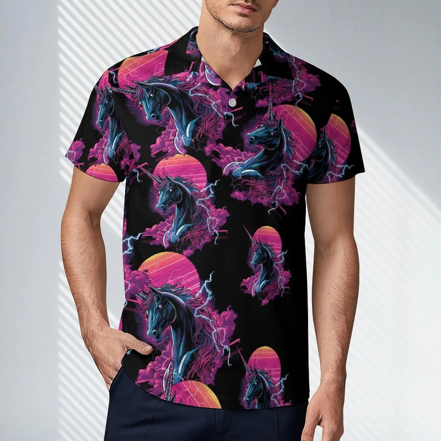 Beast Unicorm Thunder Men's Polo-Shirt Regular-Fit Short Sleeve Sports Quick Dry Golf Tennis T-Shirt