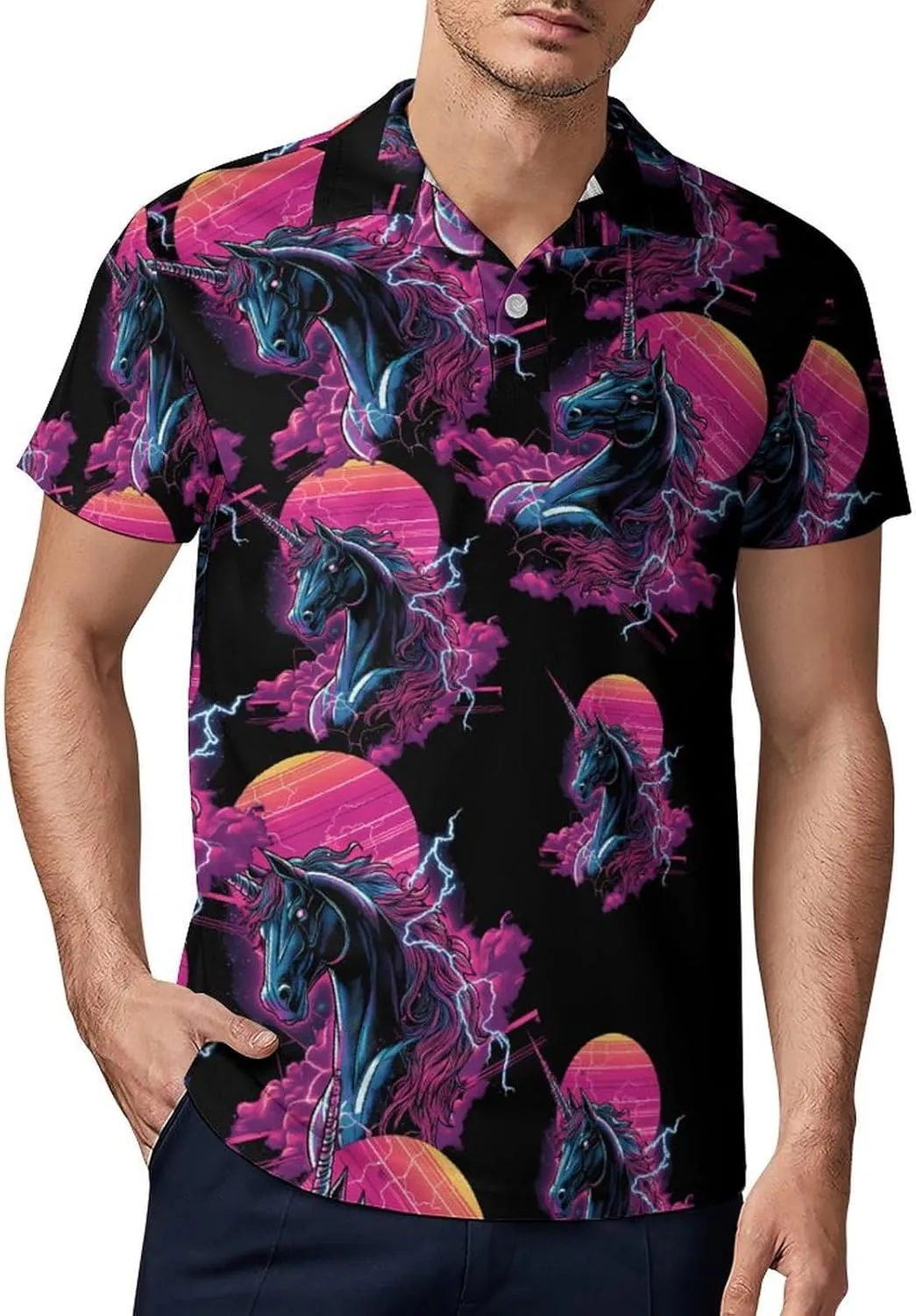 Beast Unicorm Thunder Men's Polo-Shirt Regular-Fit Short Sleeve Sports Quick Dry Golf Tennis T-Shirt