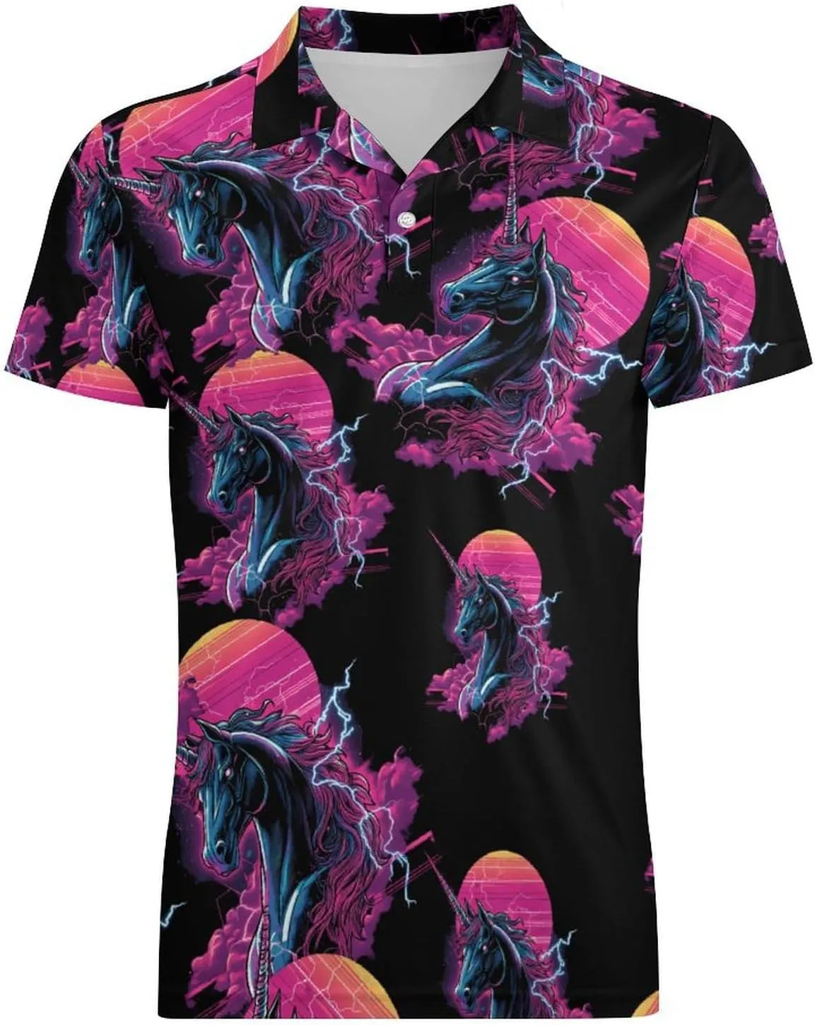 Beast Unicorm Thunder Men's Polo-Shirt Regular-Fit Short Sleeve Sports Quick Dry Golf Tennis T-Shirt