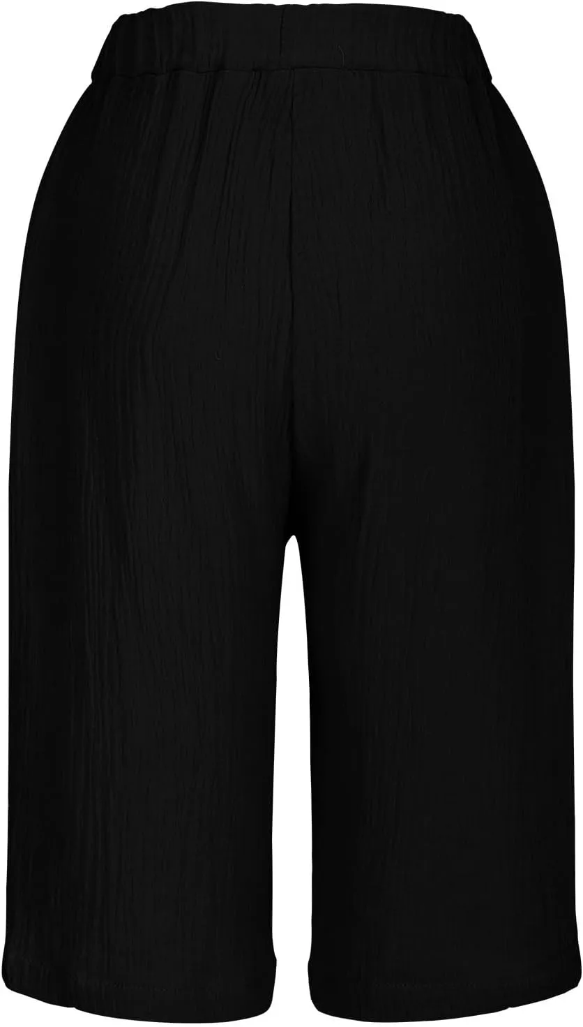 Bermuda Shorts for Women Knee Length Elastic Waist Drawstring Loose Wide Leg Shorts Summer Casual Beach Clothes 2025