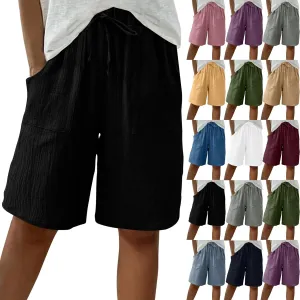 Bermuda Shorts for Women Knee Length Elastic Waist Drawstring Loose Wide Leg Shorts Summer Casual Beach Clothes 2025