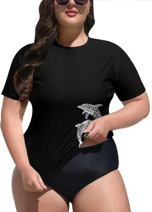BesserBay Women's UPF 50  Sun Protection Rashguard Shirt Short Sleeve Quick Dry Plus Size Swim Shirt Swimsuit Top