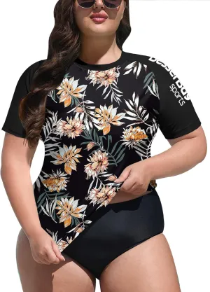 BesserBay Women's UPF 50  Sun Protection Rashguard Shirt Short Sleeve Quick Dry Plus Size Swim Shirt Swimsuit Top