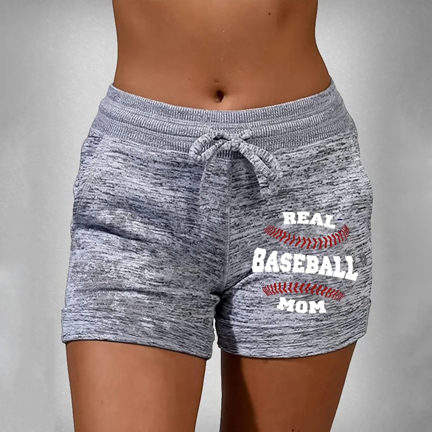 Biker Shorts Women Baseball Print Drawstring Elastic Waist Summer Shorts with Pocket Casual Lightweight Bermuda Short