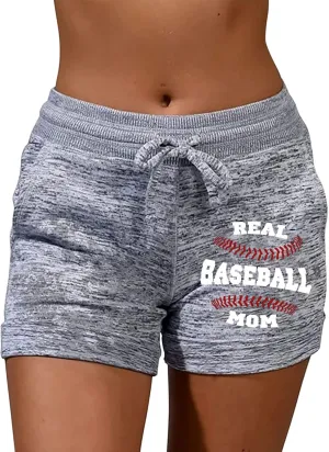 Biker Shorts Women Baseball Print Drawstring Elastic Waist Summer Shorts with Pocket Casual Lightweight Bermuda Short