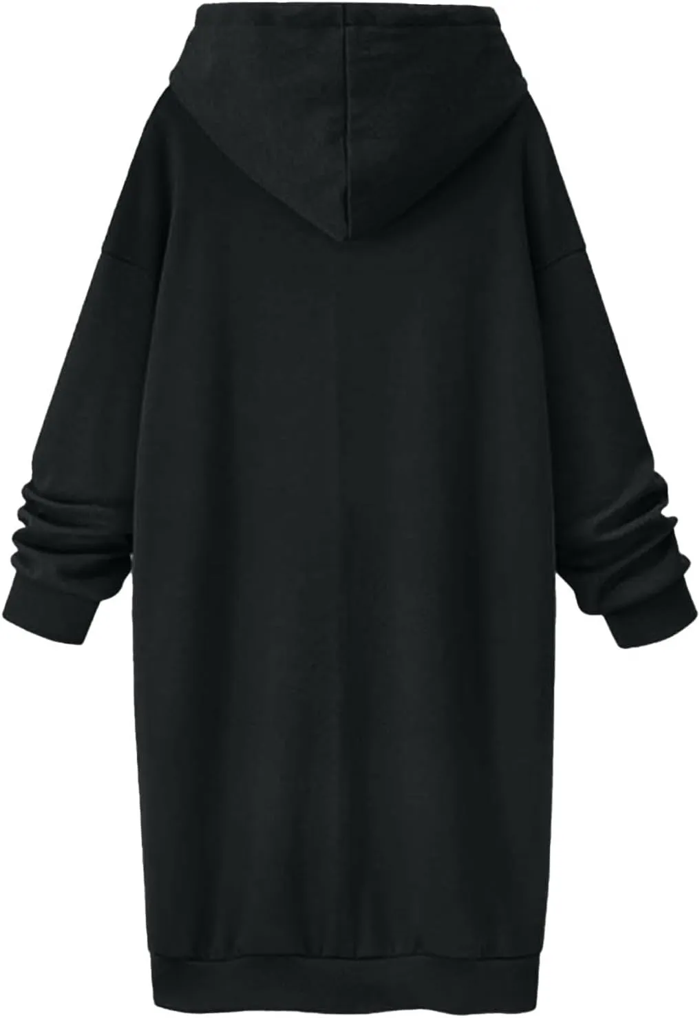 Black Hoodie Dress Women Longline Pullover Sweatshirt Drawstring Long Sleeve Relax Warm Daily Streetwear