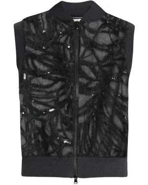 Black Ramage Paillette Embroidered Silk Vest