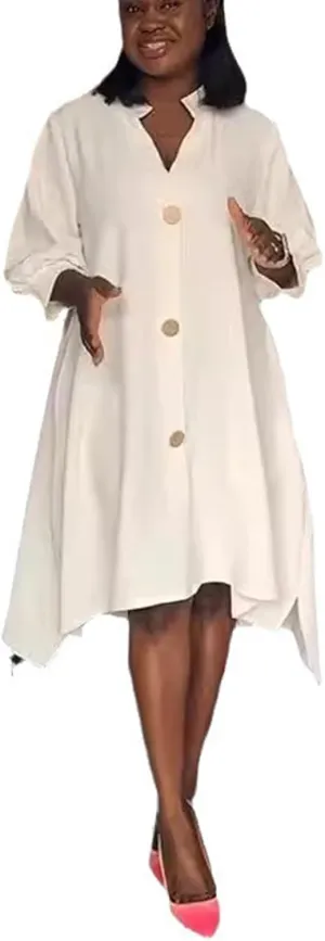 Bluewolfsea Womens Shirt Dresses Midi Summer Casual V Neck 3 4 Sleeve Button Down Shirt Dress with Pockets