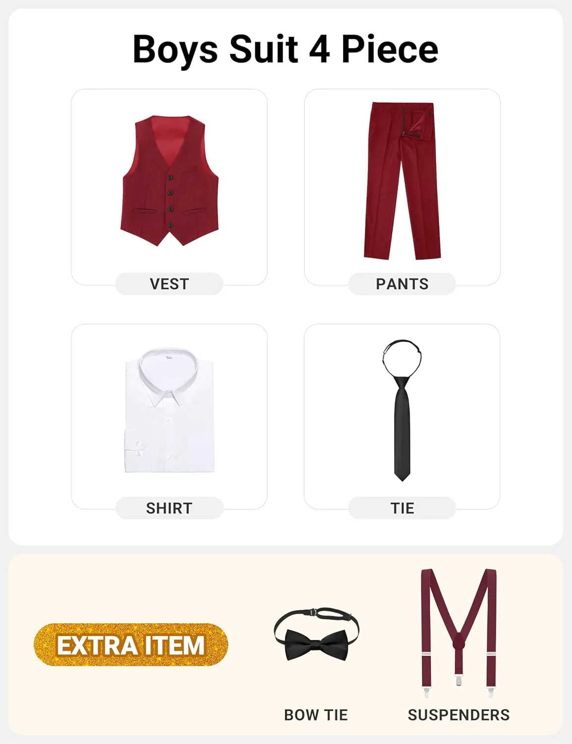 Boys' Formal Dresswear Suits Set, with Suspenders, Adjustable Waist