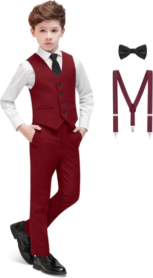 Boys' Formal Dresswear Suits Set, with Suspenders, Adjustable Waist