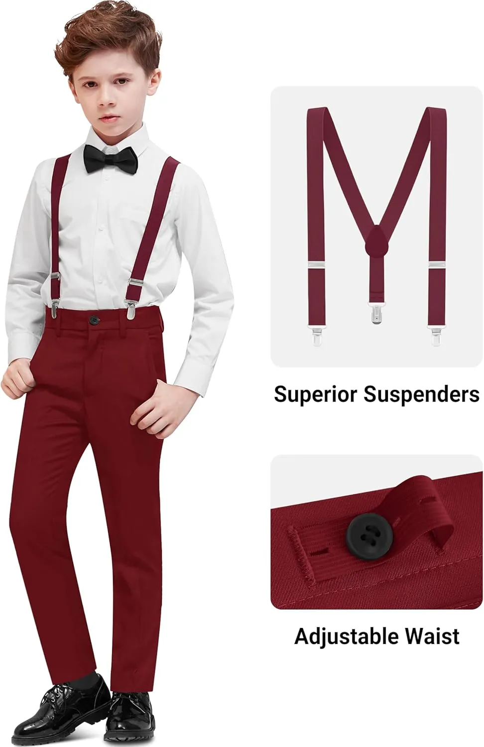 Boys' Formal Dresswear Suits Set, with Suspenders, Adjustable Waist