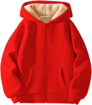 Boys Girls Fleece Hoodies Youth Sherpa Lined Zip Up Hooded Jacket Kids Heavyweight Winter Sweatshirt Oversized Hoodie