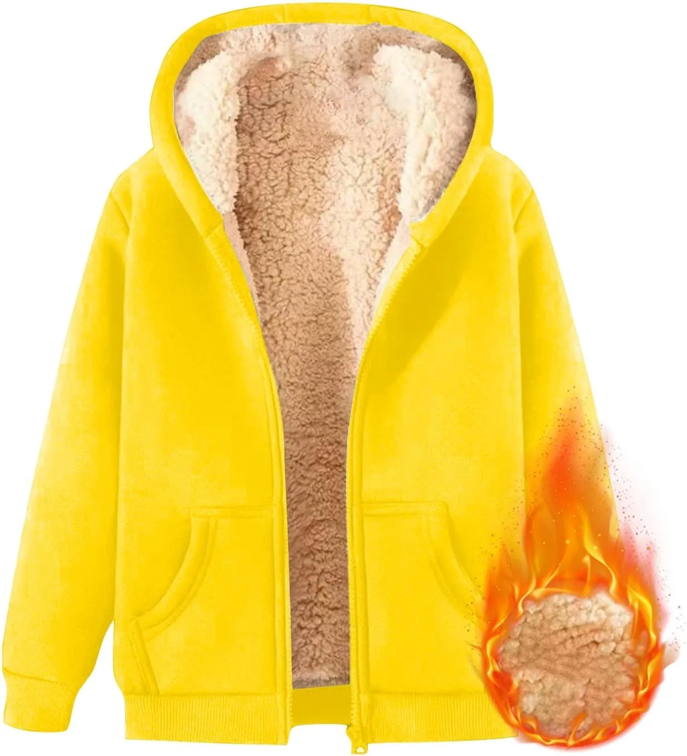 Boys Girls Fleece Hoodies Youth Sherpa Lined Zip Up Hooded Jacket Kids Heavyweight Winter Sweatshirt Oversized Hoodie