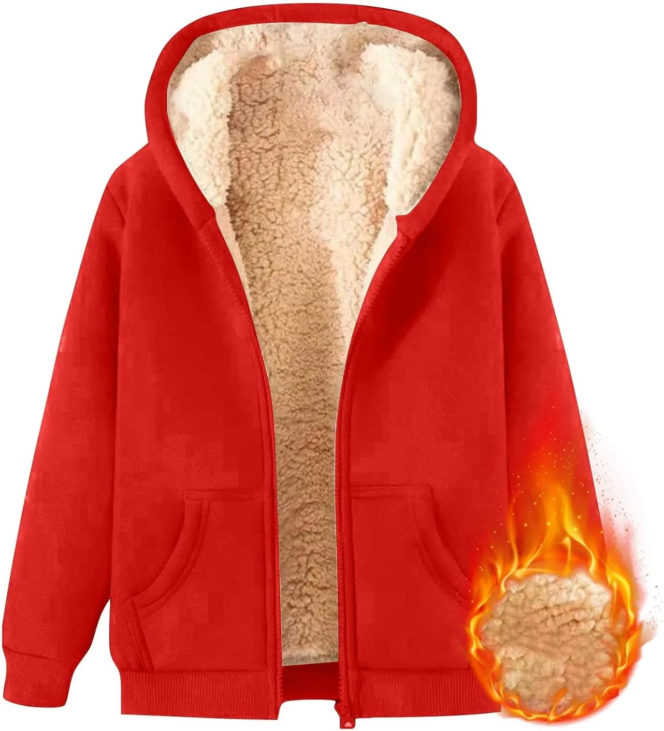 Boys Girls Fleece Hoodies Youth Sherpa Lined Zip Up Hooded Jacket Kids Heavyweight Winter Sweatshirt Oversized Hoodie