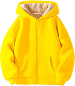 Boys Girls Fleece Hoodies Youth Sherpa Lined Zip Up Hooded Jacket Kids Heavyweight Winter Sweatshirt Oversized Hoodie