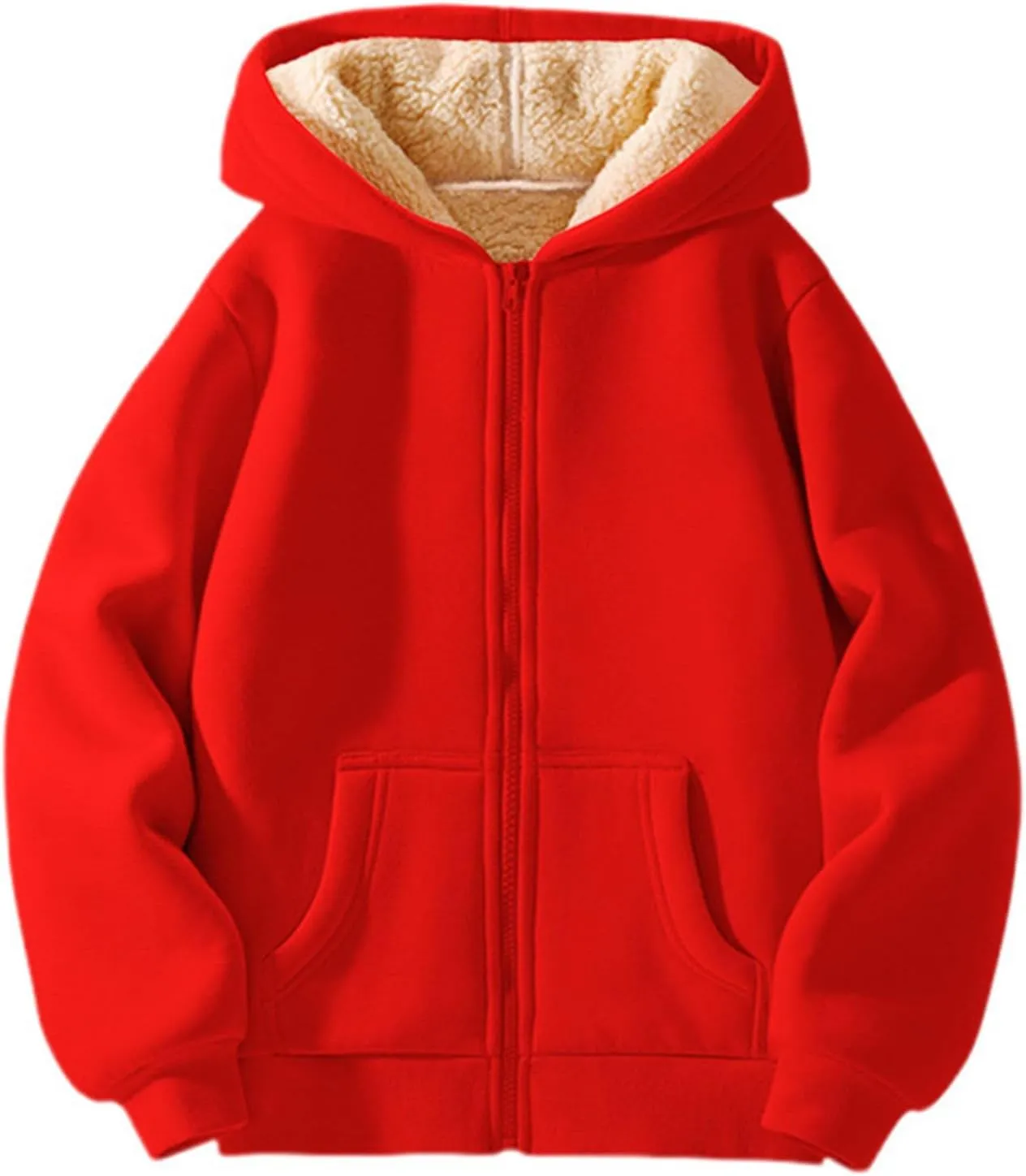 Boys Girls Fleece Hoodies Youth Sherpa Lined Zip Up Hooded Jacket Kids Heavyweight Winter Sweatshirt Oversized Hoodie