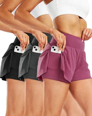CADMUS 2 in 1 Women's Spandex Athletic Shorts Gym Yoga Shorts Pockets