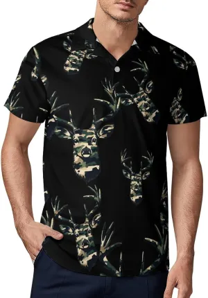 Camouflage Deer Head Men's Polo-Shirt Regular-Fit Short Sleeve Sports Quick Dry Golf Tennis T-Shirt