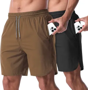 CANGHPGIN 2 Pack Men's Running Athletic Shorts 7'' Quick Dry Sports Gym Shorts with Pockets, Exercise Workout Shorts Men