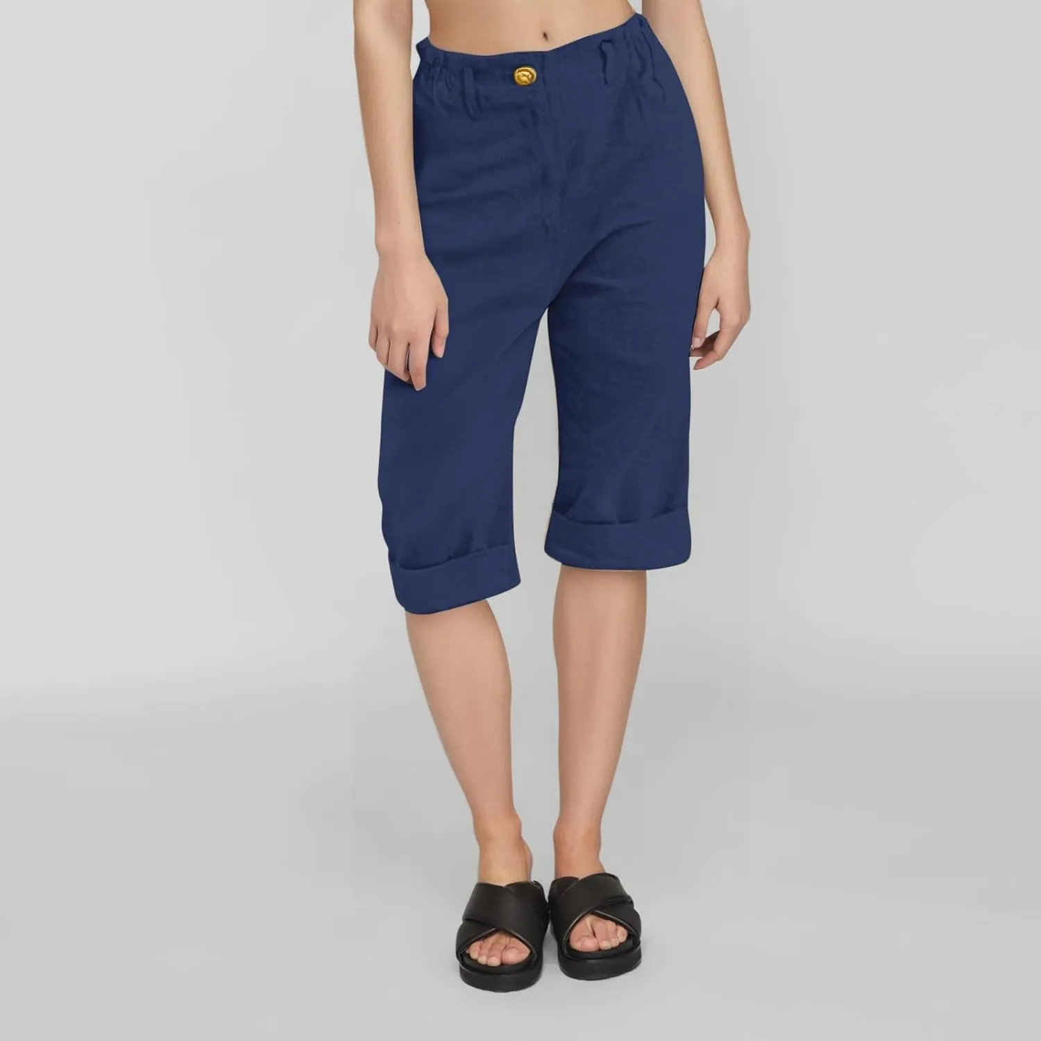 Capri Pants for Women Summer Casual Lounge Straight Leg Pants Cropped Cotton Linen Comfy Baggy Trousers with