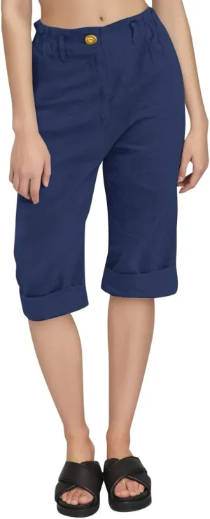 Capri Pants for Women Summer Casual Lounge Straight Leg Pants Cropped Cotton Linen Comfy Baggy Trousers with