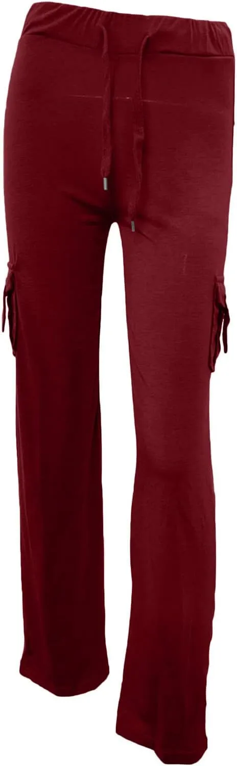 Cargo Yoga Pants for Women High Waist Stretch Flare Trousers Drawstring Waist Workout Sweatpants with Side Pockets