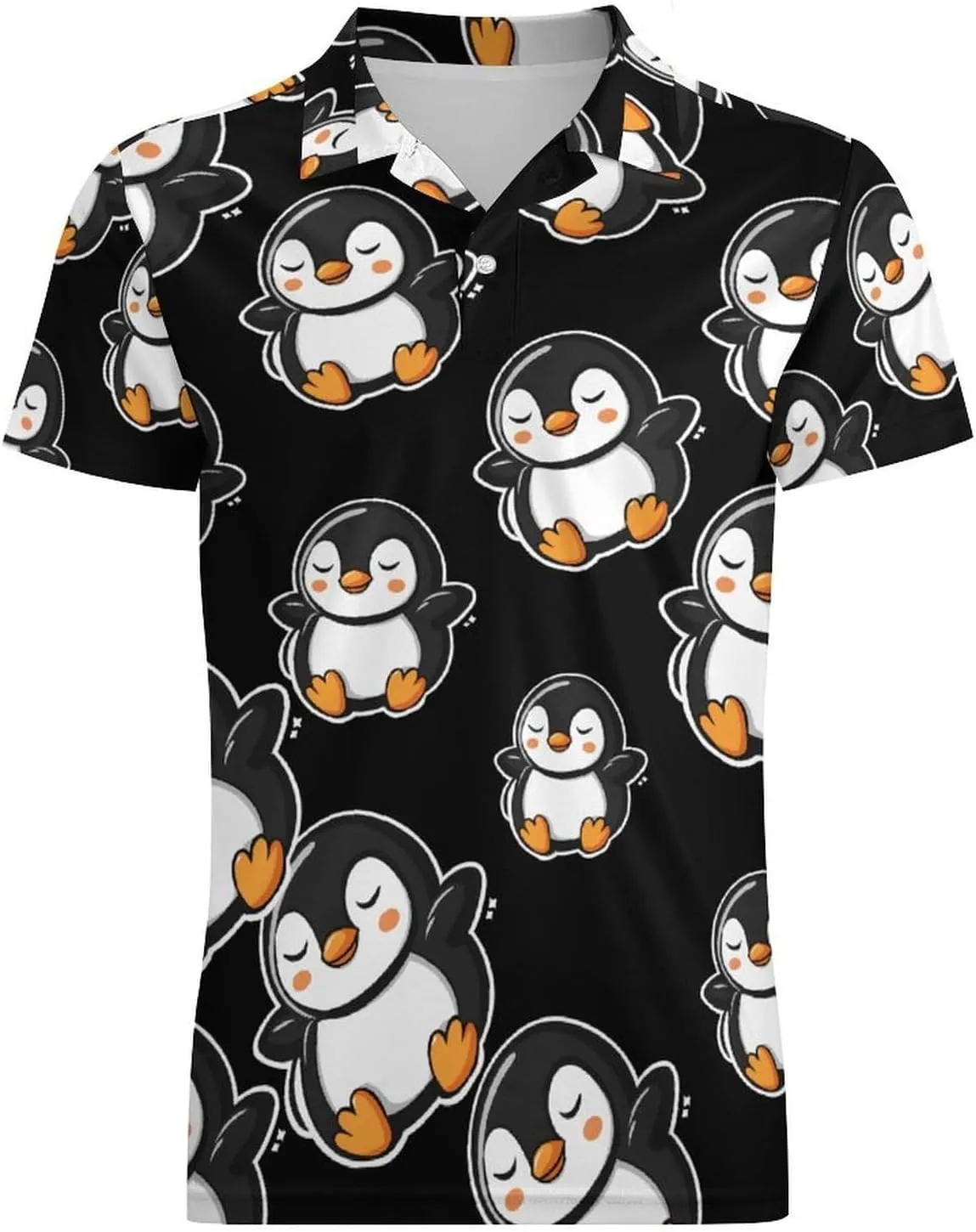 Cartoon Penguin Sleeping Men's Polo-Shirt Regular-Fit Short Sleeve Sports Quick Dry Golf Tennis T-Shirt
