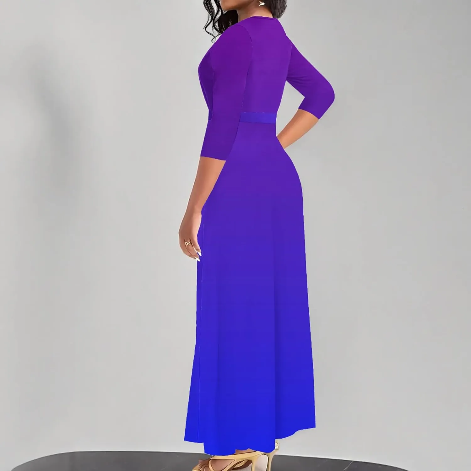 Casual Maxi Dresses for Women 2024 V Neck Plus Size A Line Flowy Dress Trendy 3/4 Sleeve Printed Beach Floral Summer Sundress