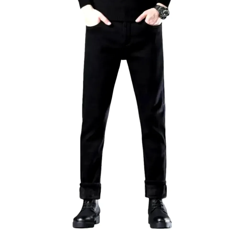 Casual rolled cuffs monochrome men's jeans