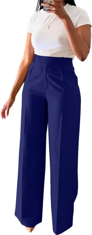 Casual Wide Leg Dress Pants Business Office Trousers with Pockets
