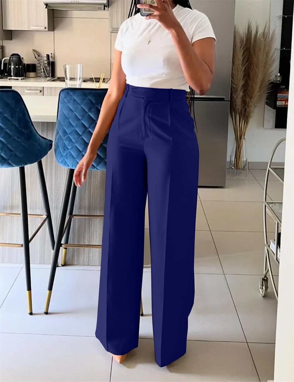 Casual Wide Leg Dress Pants Business Office Trousers with Pockets