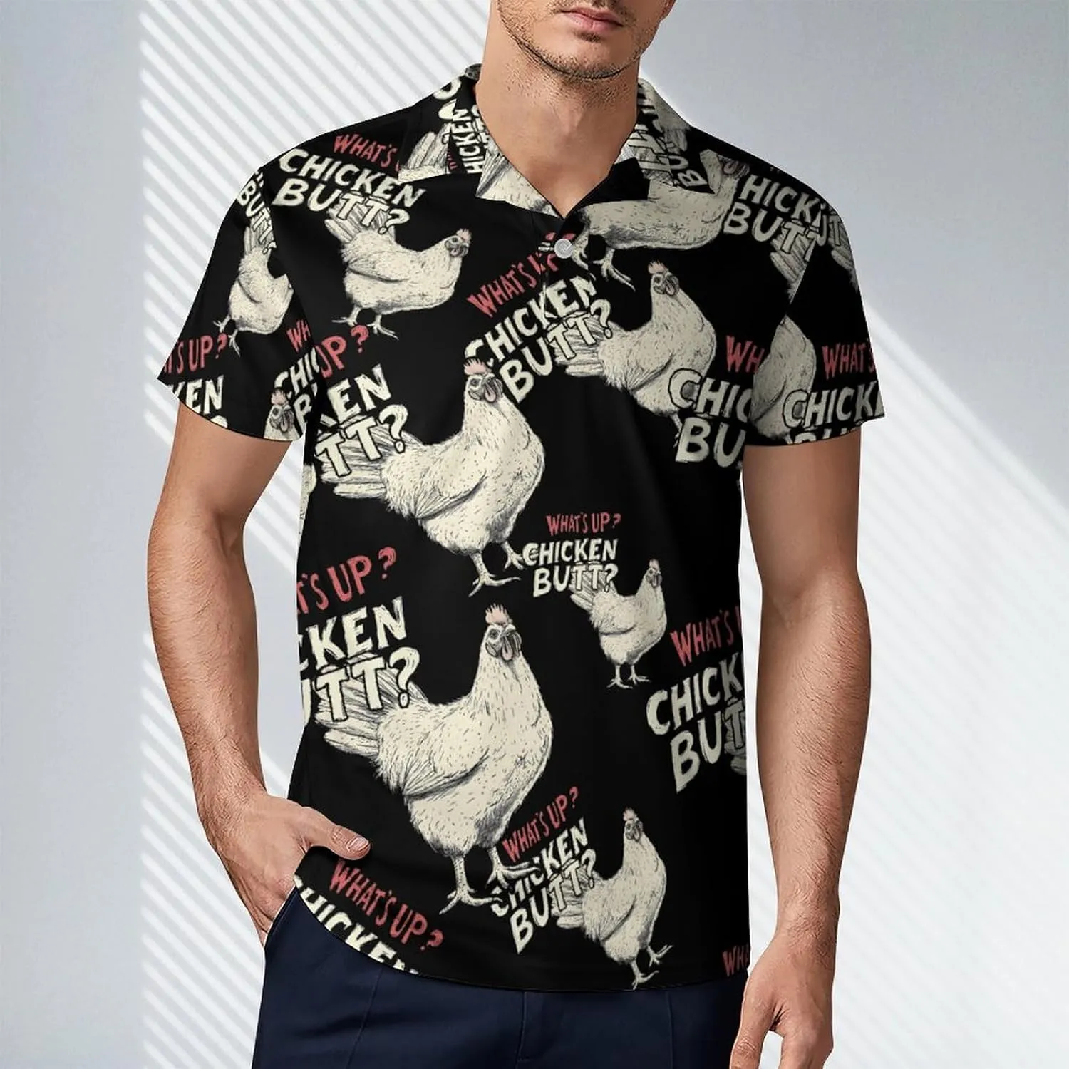 Chicken Hen What Men's Polo-Shirt Regular-Fit Short Sleeve Sports Quick Dry Golf Tennis T-Shirt