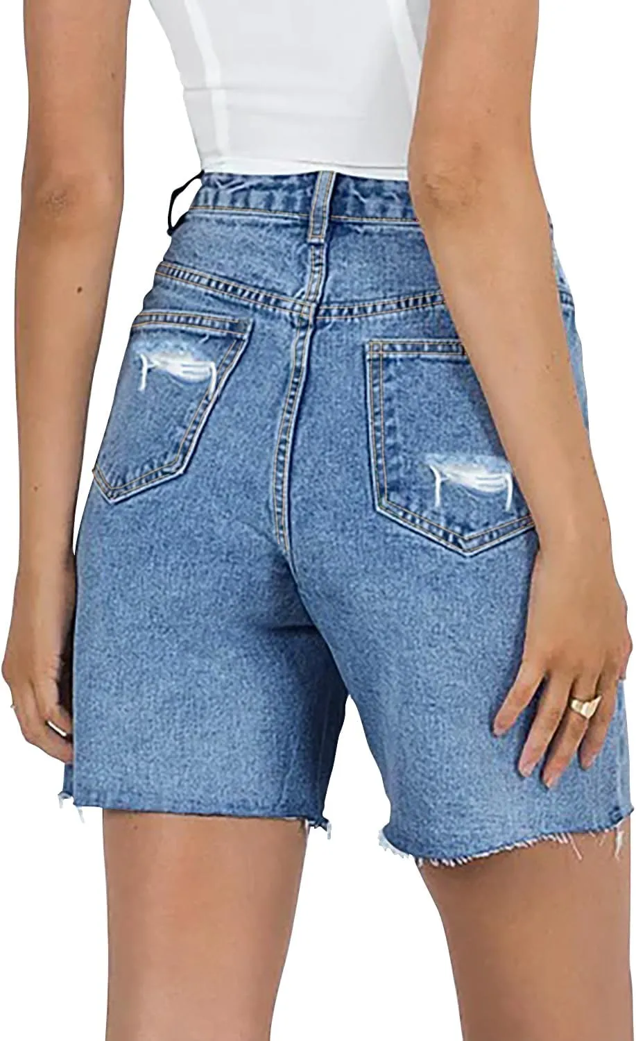 CHICZONE Womens Bermuda Jean Shorts Stretchy Mid Waisted Denim Shorts with Pockets