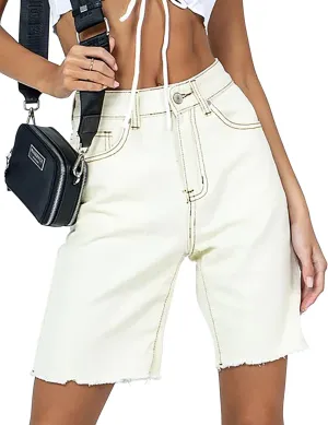CHICZONE Womens Bermuda Jean Shorts Stretchy Mid Waisted Denim Shorts with Pockets