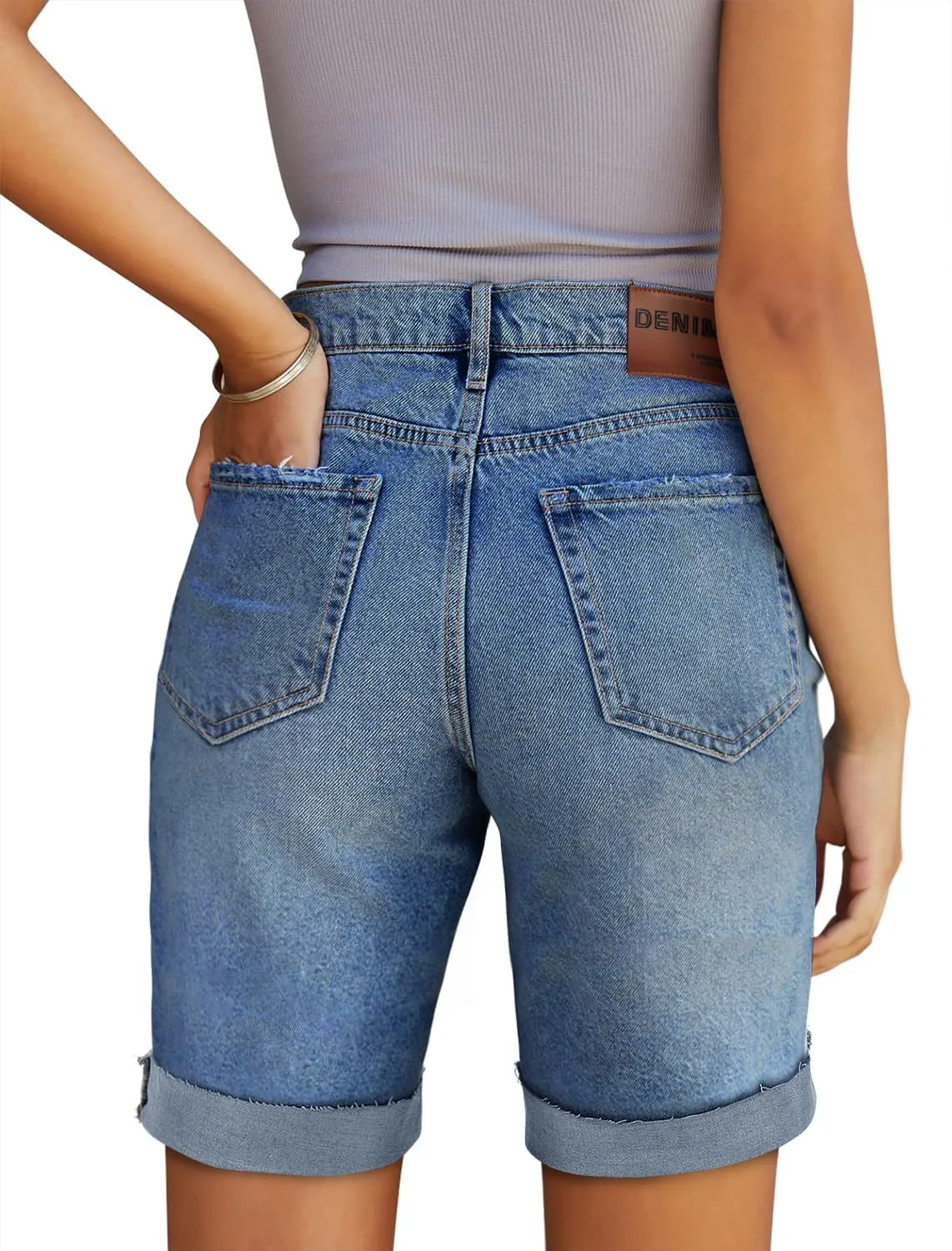 CHICZONE Womens Bermuda Jean Shorts Stretchy Mid Waisted Denim Shorts with Pockets